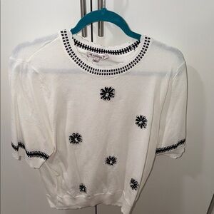 Elegant White and Black Embroidered Women's Top